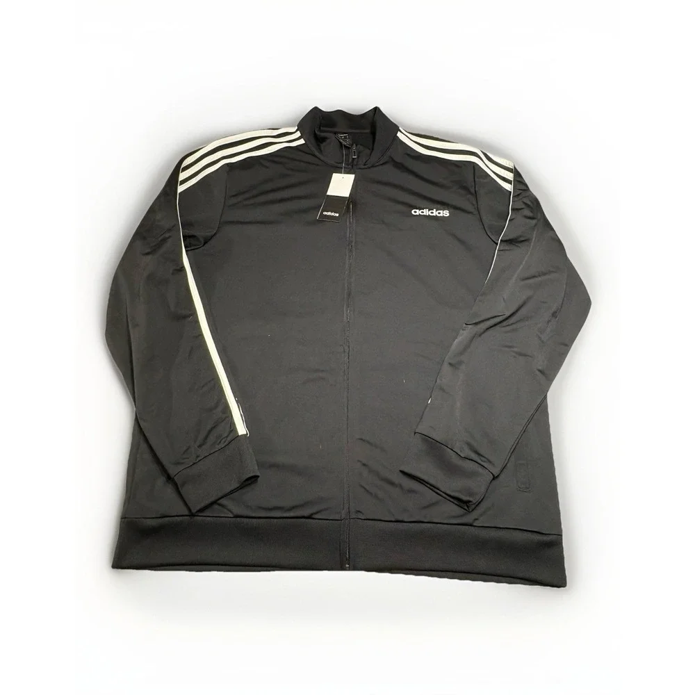 ADIDAS ESSENTIALS 3-STRIPES TRICOT TRACK FULL  ZIP BLACK JACKET MENS SIZE XL NEW